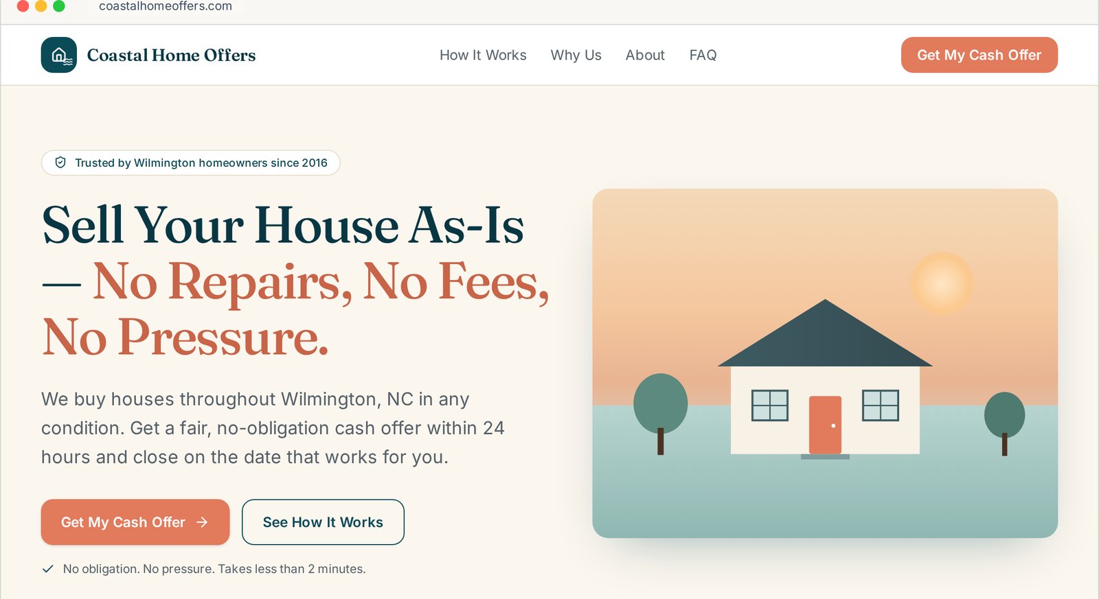 Screenshot of the Coastal Home Offers demo — a Trust-First Seller Site.